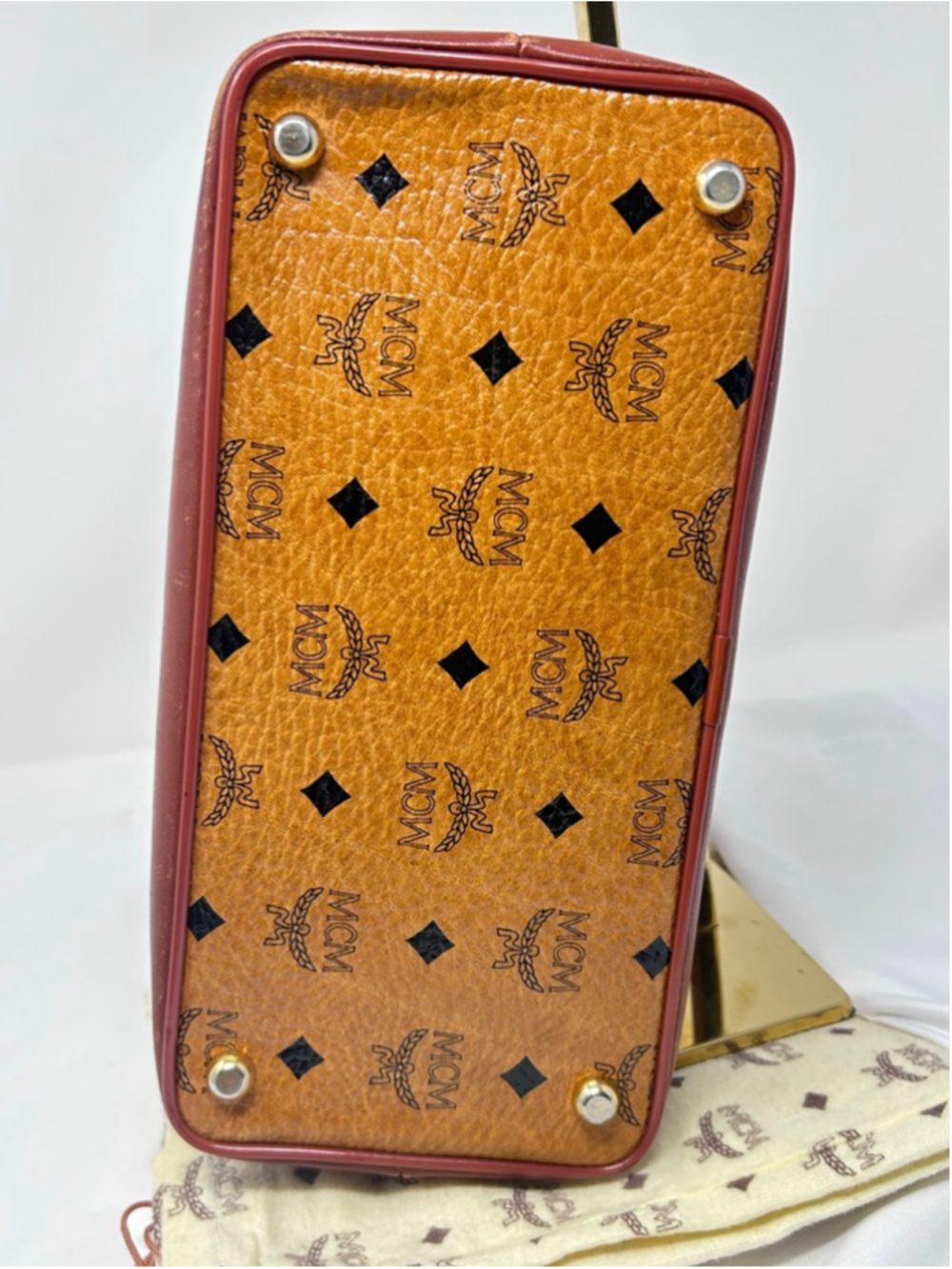 Vintage MCM Visetos Alma Satchel Cognac Monogram Leather Lock Key - Picture 8 of 16